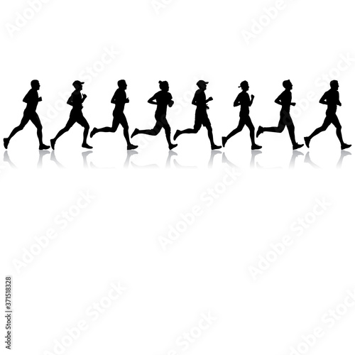 Set of silhouettes. Runners on sprint men and women