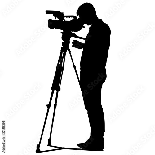 Cameraman with video camera. Silhouettes on white background