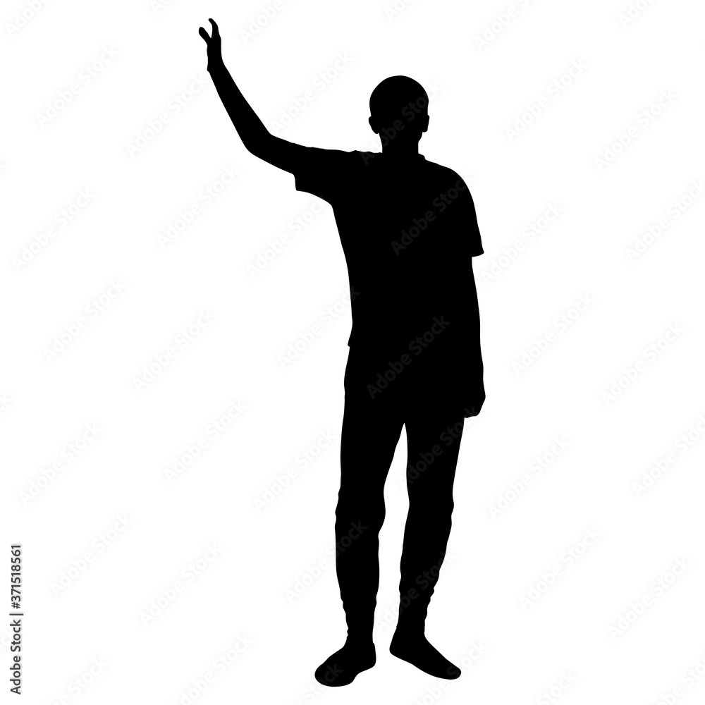 Black silhouettes man with arm raised on a white background Black silhouettes man with arm raised on a white background