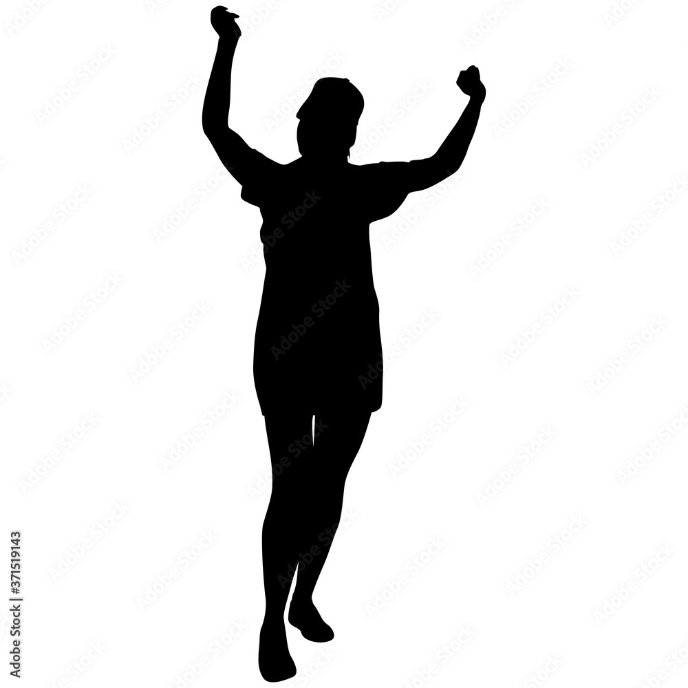 Black silhouettes dancing woman on white background