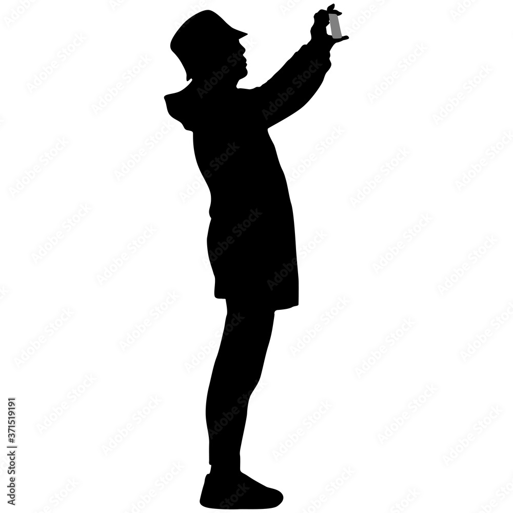 Silhouettes woman taking selfie with smartphone on white background Silhouettes woman taking selfie with smartphone on white background