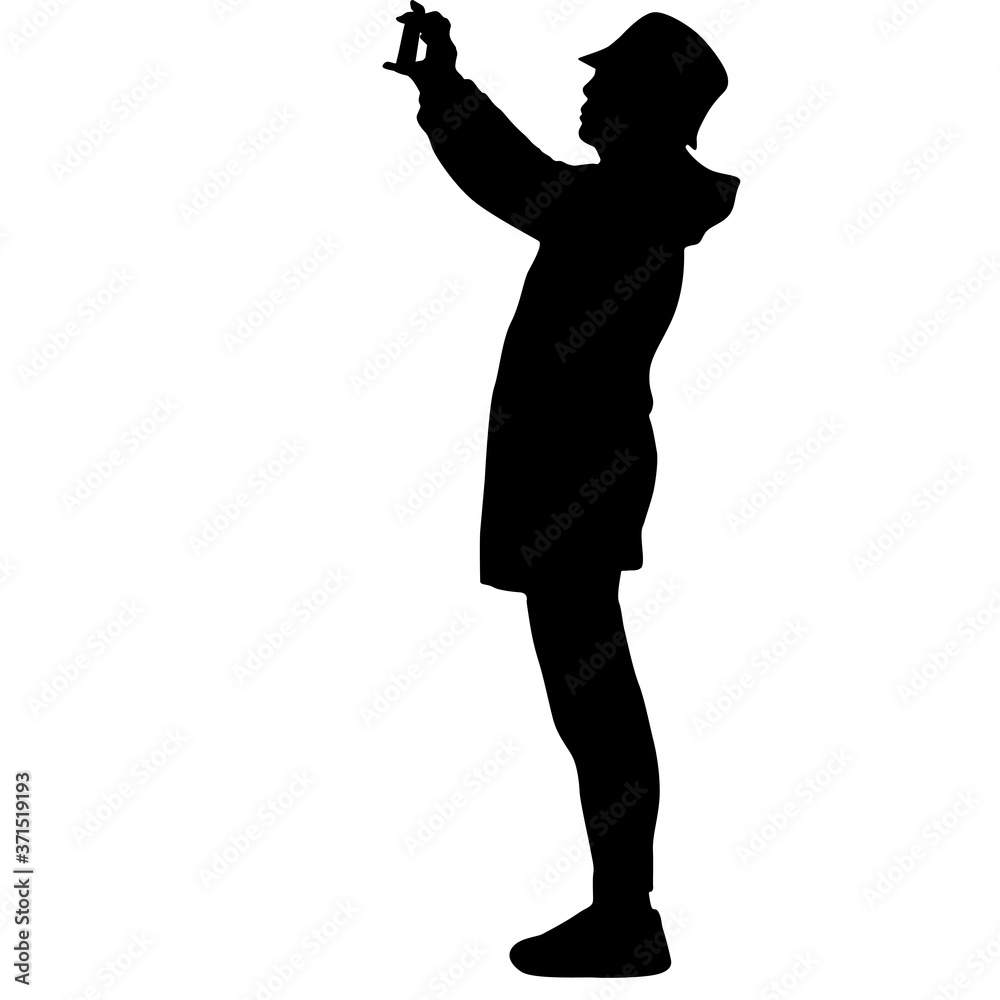 Silhouettes woman taking selfie with smartphone on white background
