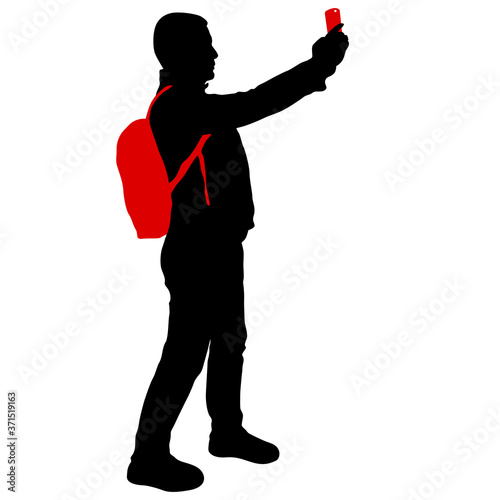 Silhouettes man taking selfie with smartphone on white background