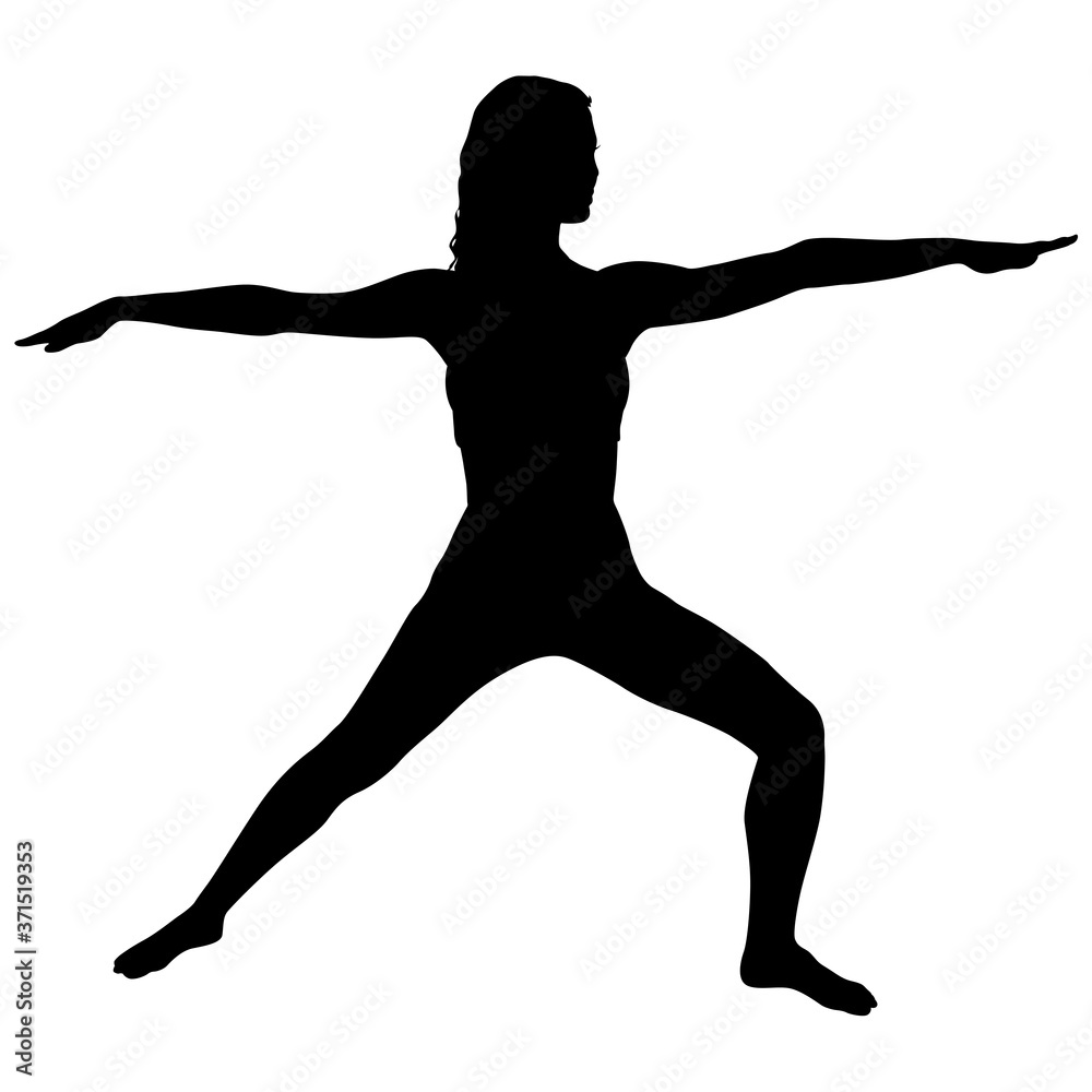 Silhouette girl on yoga class in pose on a white background