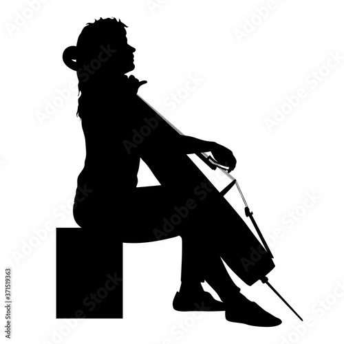 Silhouettes a musician playing the cello on a white background