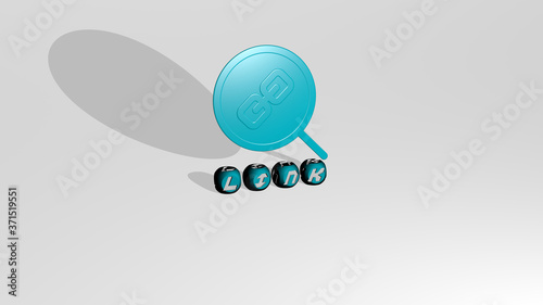link 3D icon over cubic letters - 3D illustration for background and concept
