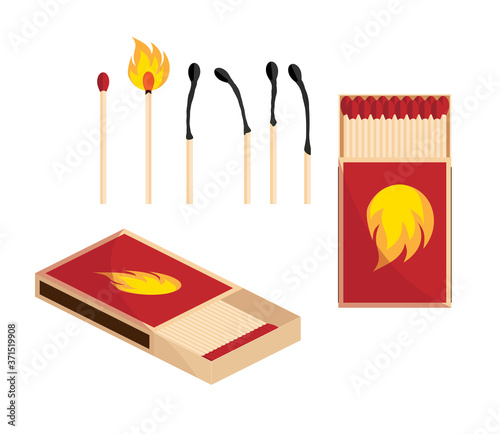 Matches vector, burned match, burning match, rest of the match