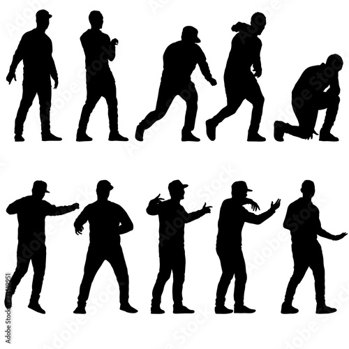 Schilderij op canvas Silhouette Group of People Standing on White Background
