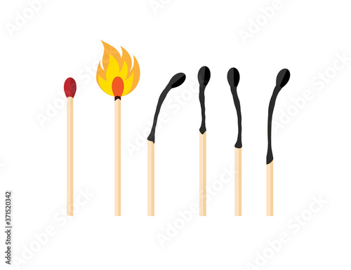Matches vector, burned match, burning match, rest of the match