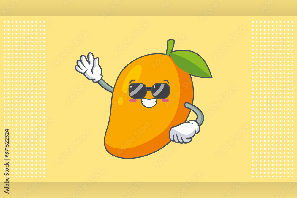 RELAXED, GLASSES, COOL Face Emotion. Waving Hand Gesture. Yellow Mango  Fruit Cartoon Drawing Mascot Illustration. Stock Vector | Adobe Stock