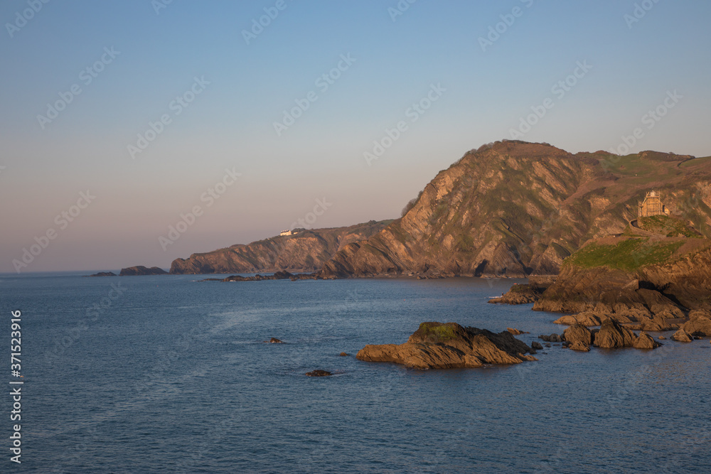 View from the Capstone Hill towards Beacon Point at sunset, Ilfracombe, Devon, UK
