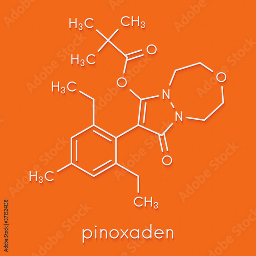 Pinoxaden herbicide molecule. Skeletal formula. photo