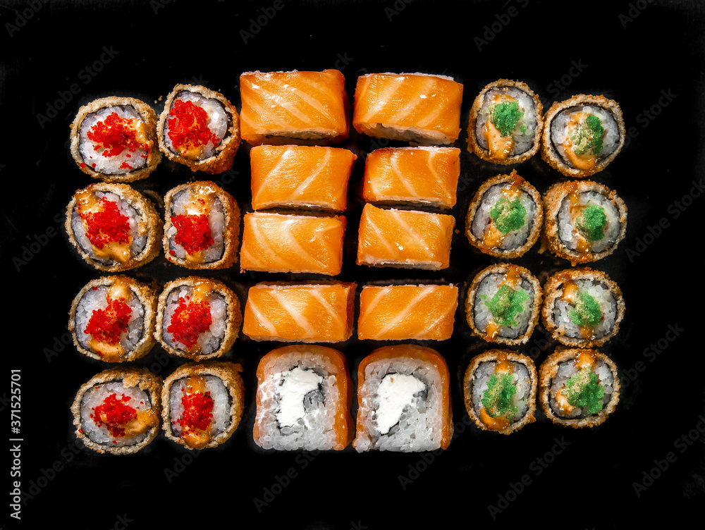 rolls set on a black background rolls set on a black background