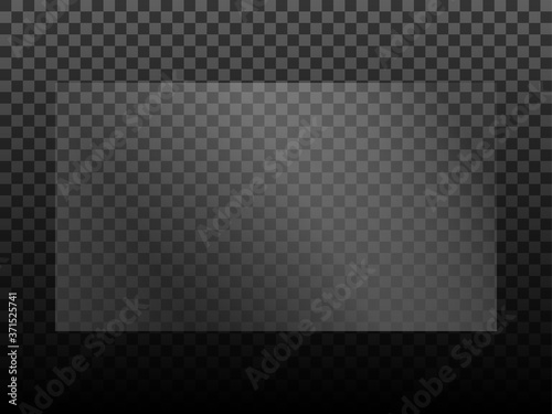 Transparent shiny glass plate. Plastic sheet. Clear glass showcase on a transparent background. Realistic window, laptop or TV screen glare or reflection vector illustration