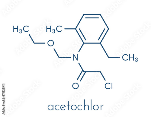 Acetochlor herbicide molecule. Skeletal formula.