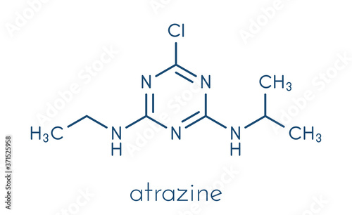 Atrazine broadleaf herbicide molecule. Skeletal formula.