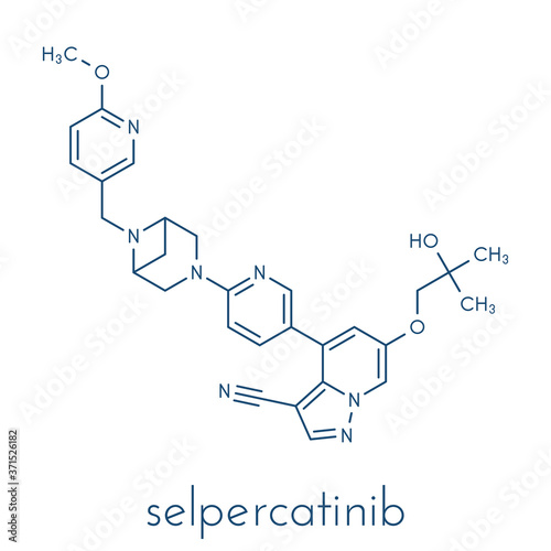 Selpercatinib cancer drug molecule. Skeletal formula.