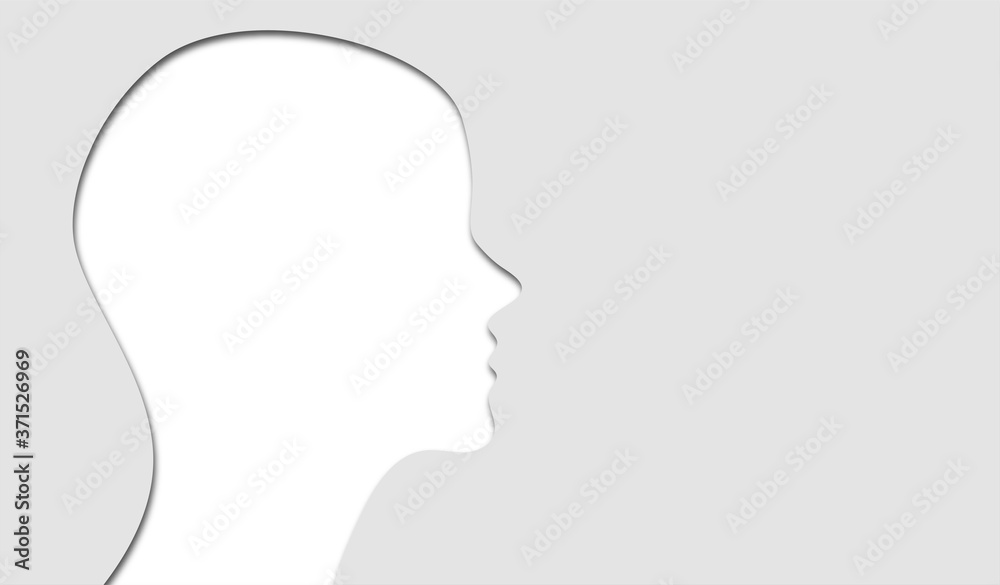 Illustration in paper cut style silhouette of a human head