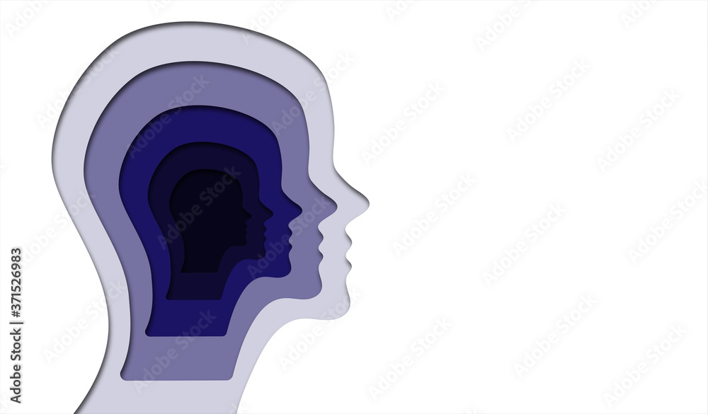 Illustration in paper cut style silhouette of a human head