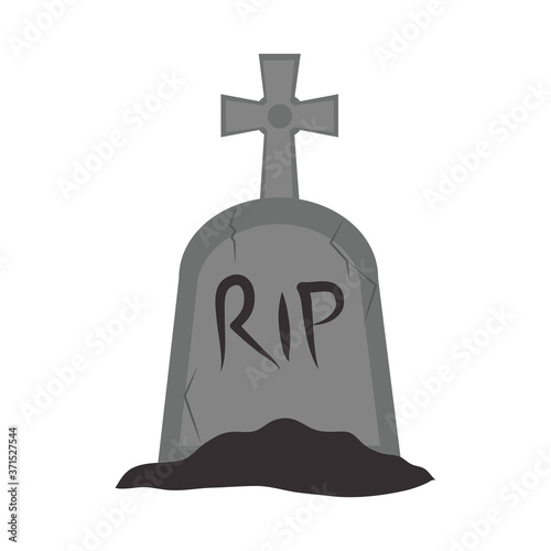 happy halloween, gravestone cross in ground trick or treat party celebration flat icon