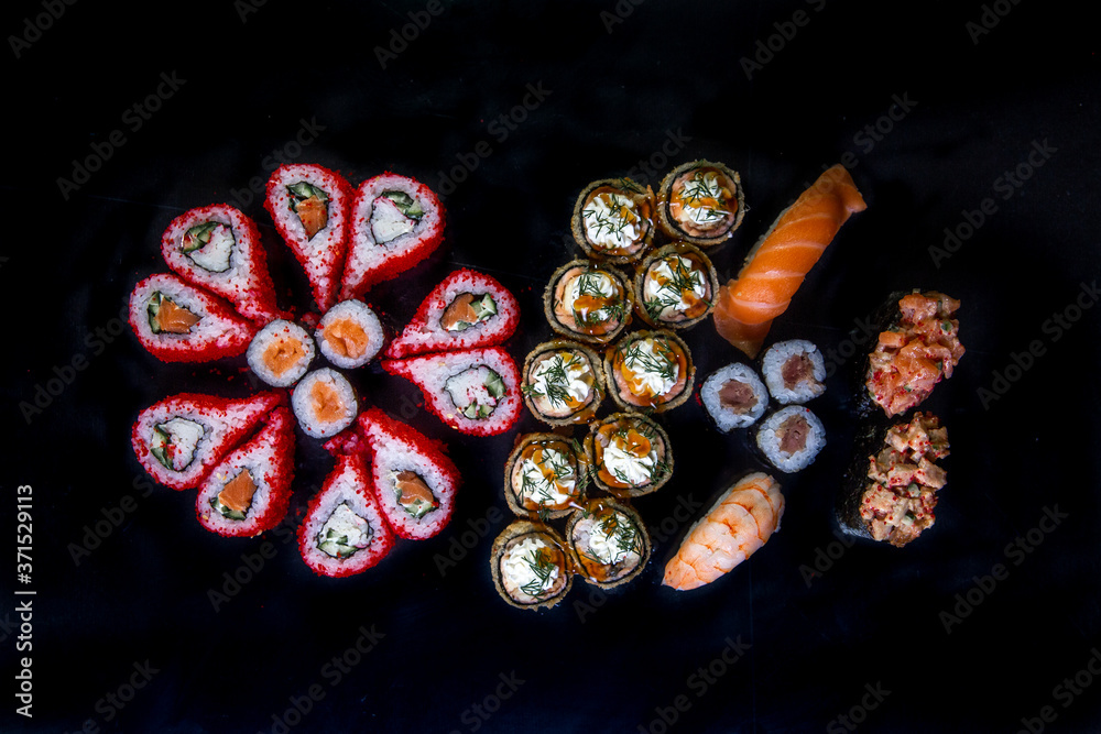 rolls set on a black background rolls set on a black background