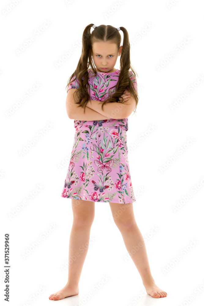 The little girl thinks.Isolated on white background. The little girl thinks.Isolated on white background.