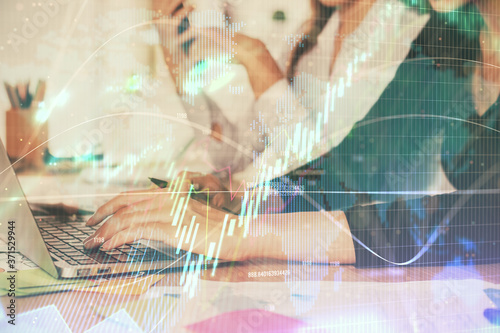 Wallpaper Mural Multi exposure of woman hands typing on computer and financial graph hologram drawing. Stock market analysis concept. Torontodigital.ca
