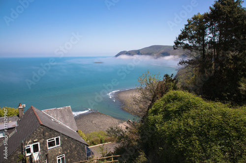 Views of the sea mist in the Lynmouth bay from the village of Lynton, Devon, UK