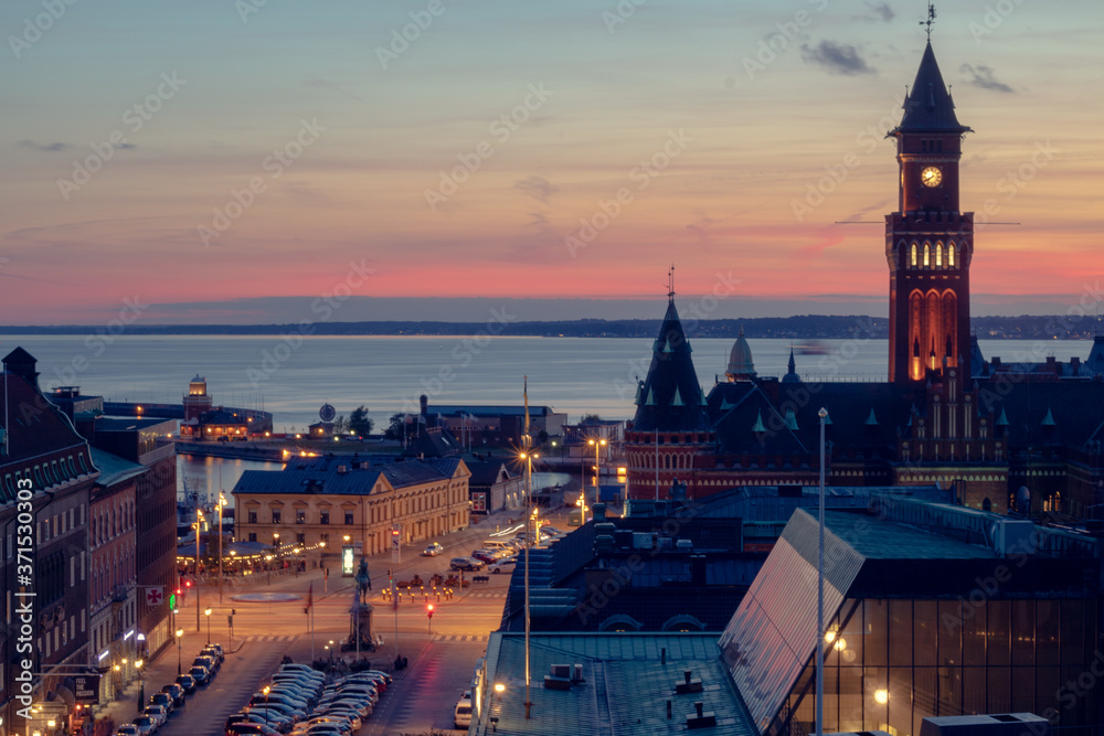 Night view from town hall of Helsingborg, Sweden	