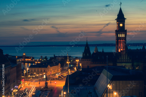 Night view from town hall of Helsingborg, Sweden 