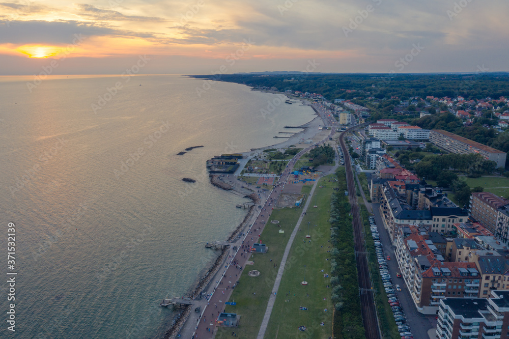aerial view of Helsingborg beach at sunset, Sweden
