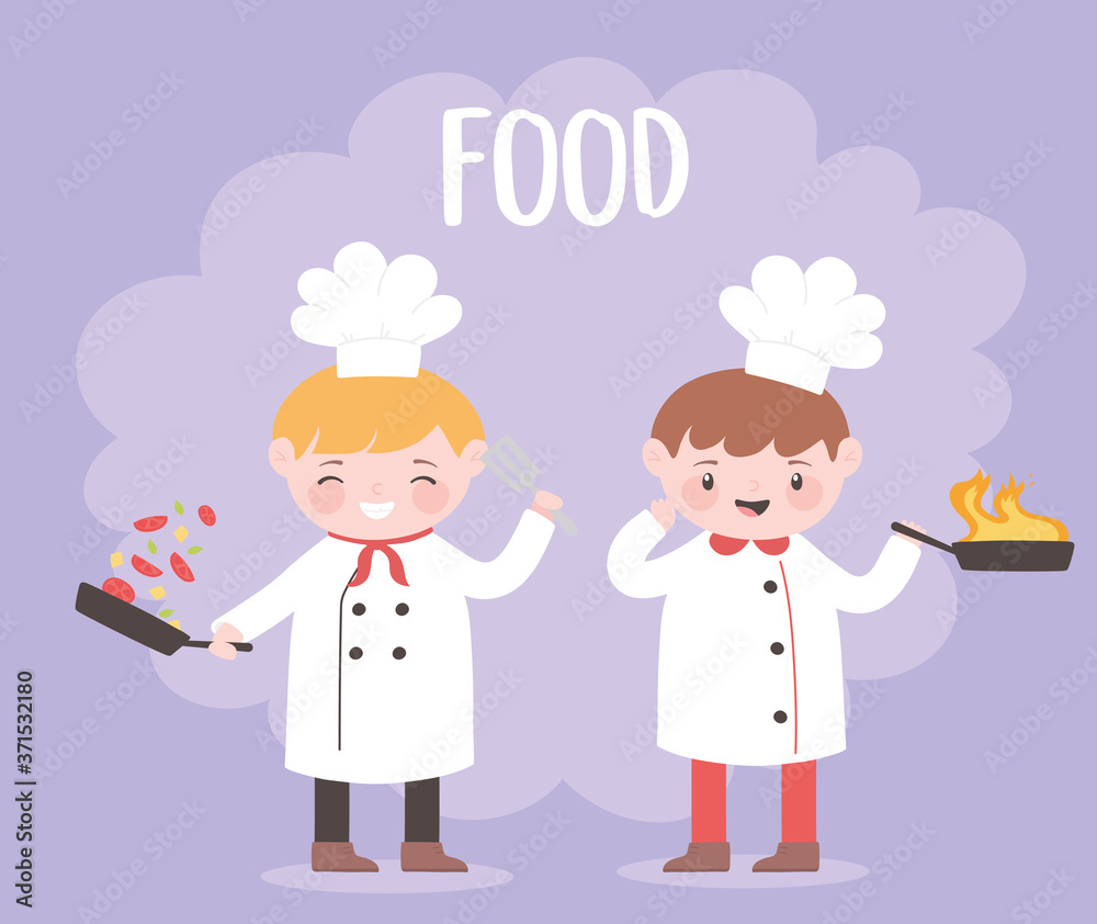 chefs boy cartoon character saucepan fire and vegetables chefs boy cartoon character saucepan fire and vegetables