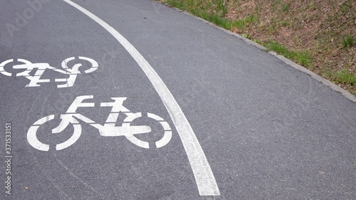 Painted marking of a bicycle path in a small Polish town.