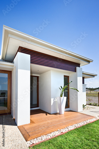 Front view of modern and luxury house exterior