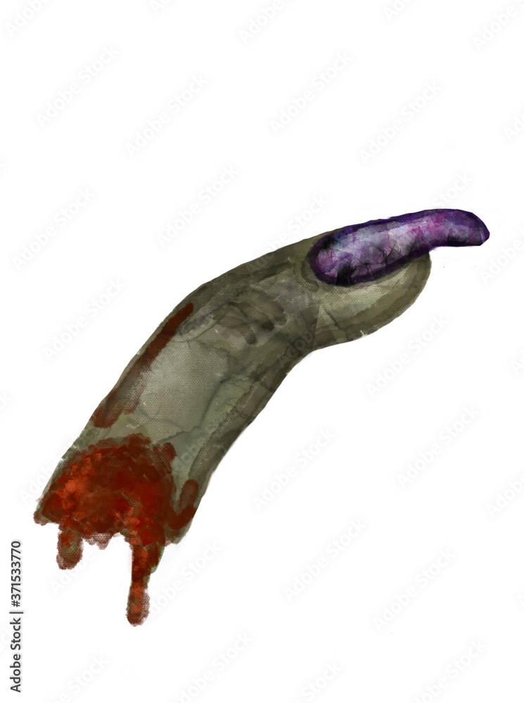 Watercolor spooky grey and green witch cut off finger with blood and manicure. Hand drawn halloween decorative element, isolated on white background. Watercolor spooky grey and green witch cut off finger with blood and manicure. Hand drawn halloween decorative element, isolated on white background.