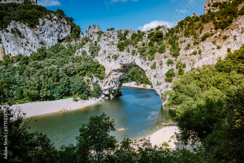 Ardeche France,view of Narural arch in Vallon Pont D'arc in Ardeche canyon in France. Europe