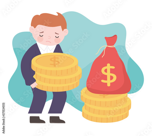 bankruptcy sad businessman holding coin money business financial crisis