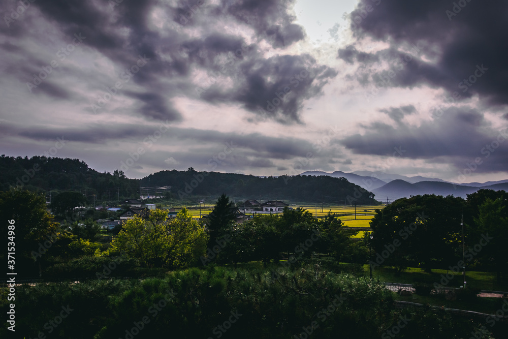 Cloudy Sunset over the Korean Country Side