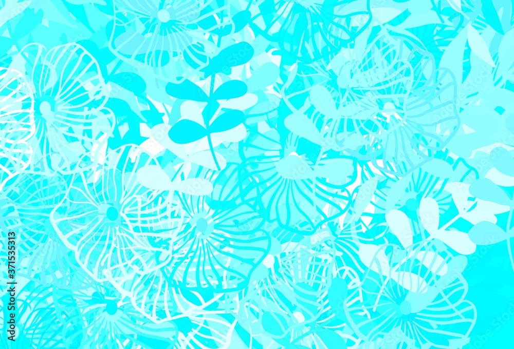 Light BLUE vector doodle backdrop with leaves, flowers. Light BLUE vector doodle backdrop with leaves, flowers.