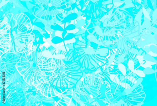 Light BLUE vector doodle backdrop with leaves, flowers.