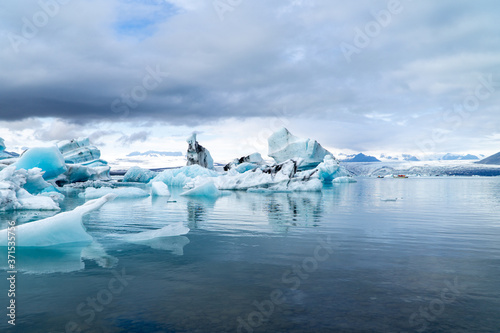 Icebergs Floating in a Large Lagoon in Iceland