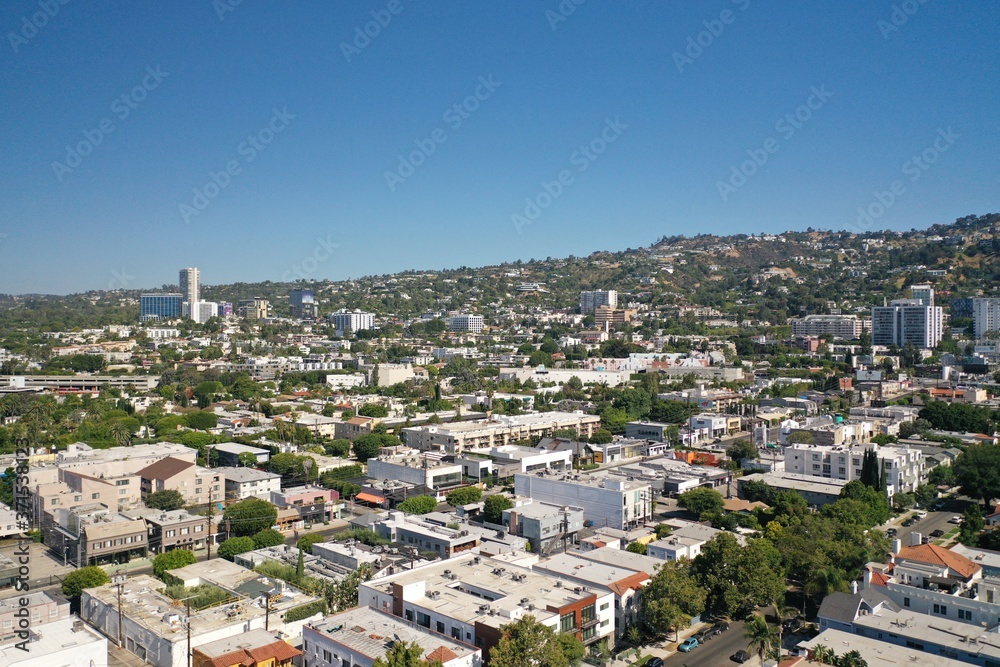 Aerial Photography of Residential Neighborhood in California and City Skyline