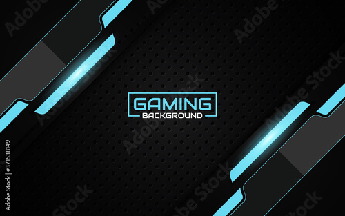 Abstract futuristic black and blue gaming background with modern esport shapes. Vector design template technology concept can use element game banner, sport poster, cyber wallpaper, web streaming