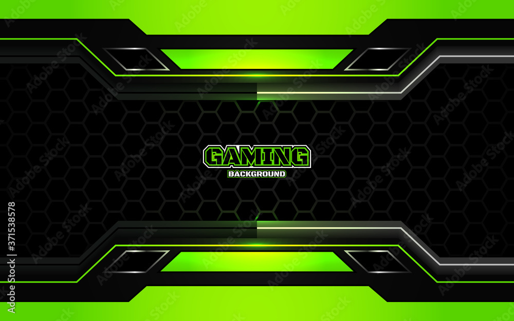 Abstract futuristic black and green gaming background with modern esport  shapes. Vector design template technology concept can use element game  banner, sport poster, cyber wallpaper, web streaming Stock Vector | Adobe  Stock