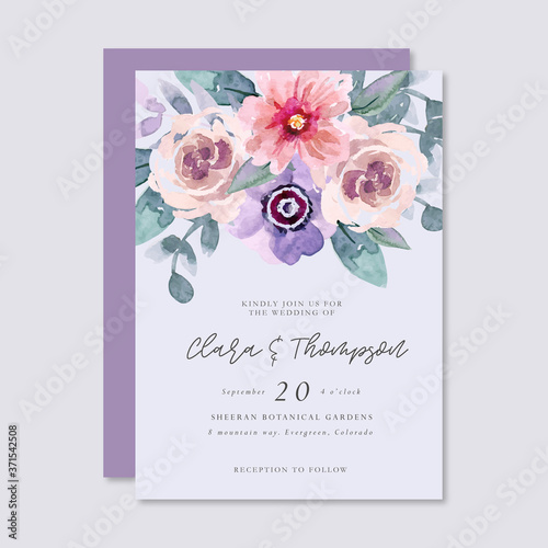 Soft Purple Arrangements Watercolor Wedding Invitation