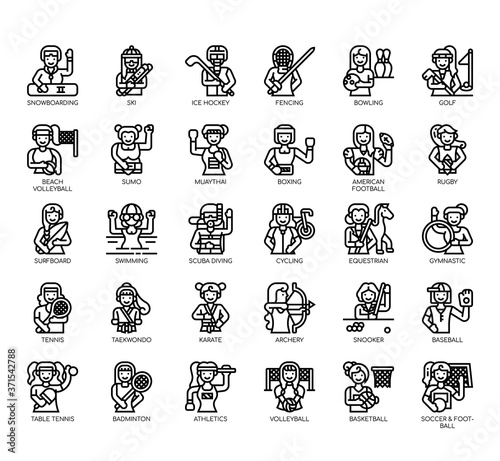 Set of sport thin line and pixel perfect icons for any web and app project.