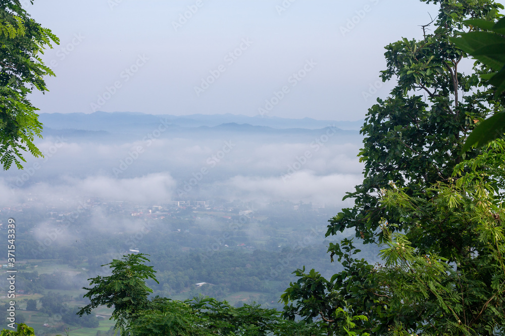 Landscape lot of fog.Fog cover the mountain forest.