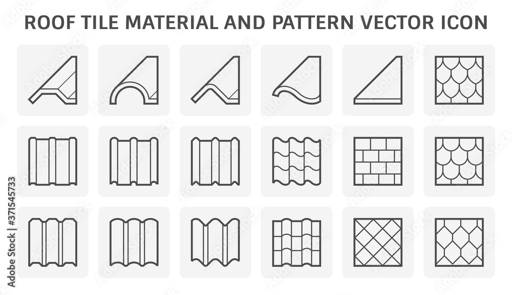 Roof sheet or roof tile material icon such as ceramic terracotta and other,
House cover and construction material, vector illustration pattern icon design. - obrazy, fototapety, plakaty 