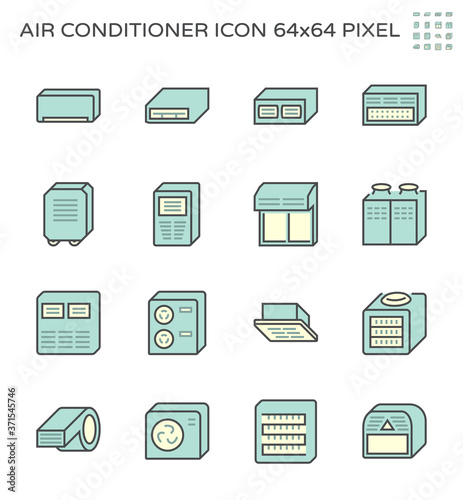 Air conditioner and air compressor vector icon set design, 64x64 pixel perfect and editable stroke.