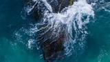 waves hitting rocks, aerial view, view at 90 degrees
costa blanca , alicante , Spain 
